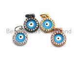 Pave CZ Enamel Round With Blue Evil Eye Charm, Enamel Evil Eye Charm,Enamel Pendant, Oil Drop jewelry Findings,9x11mm,sku#Z384