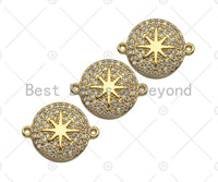 Clear CZ Micro Pave North Star on Round Shape Connector/Link, CZ Pave Bracelet Necklace Connector in Gold Finish,17x22mm,sku#LK149