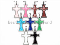 NEW DESIGN Pave CZ Enamel Colorful Oil Drop Cross Pendant, E