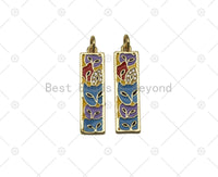 Colorful Enamel Fox On Long Bar Shape Pendant,18K Gold Filled CZ Micro Pave Charm, Necklace Bracelet Charm Pendant, Sku#Y591