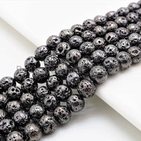 Wholesale Hematite Plated Lava Round Beads, 4mm/6mm/8mm/10mm/12mm Black Gemstone Beads, Wholesale Gemstone beads, 15.5" Full Strand,SKU#S112