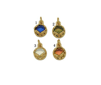 Gold Colorful Heart Crystal On Round Charm, Sku#Y706