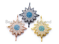 CZ Micro Pave Polar Star/North Star Turquoise Eye Connector, Gold/Rose Gold/Gunmental Tone, 22x27mm,1pc, sku#M173