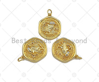 18k Dainty Gold Cute Bird On Round Coin Shape Charms, Dainty Gold Bird Charms Pendant, Bird Necklace Charms, 18x22mm, Sku#F1317