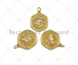 18k Dainty Gold Cute Bird On Round Coin Shape Charms, Dainty Gold Bird Charms Pendant, Bird Necklace Charms, 18x22mm, Sku#F1317