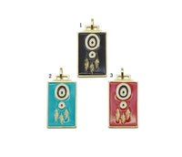 CZ Enamel Evil Eye On Rectangle Pendant, Sku#JL98