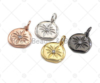 Clear CZ Micro Pave North Star Coin Pendant/Charm,Star Cubic Zirconia Pendant, Silver/Gold /Rose Gold/Black Tone, 13x14mm,Sku#F1169