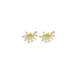 Clear Oval CZ Gold Peacock Flower Climber Earrings, Sku#LK89