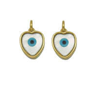 Enamel Evil Eye On Mother of Pearl Heart Charm, Sku#L670