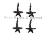 Black CZ Pave On Black Micro Pave Starfish Charm Beads, 13x16mm, sku#F389