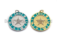 NEW DESIGN Pave CZ Turquoise Enamel Coin Charms, Turquoise Enamel Pendant,Enamel Round Pendant, Oil Drop jewelry Findings,25x27mm,sku#Z396