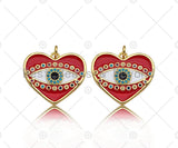 Gold Filled White Enamel Evil Eye On Red Enamel Heart Pendant,CZ Micro Pave 18K Gold Filled Enamel Charm, Enamel Jewelry, 24x21mm,Sku#Y457