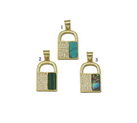 CZ Turquoise Malachite Abalone Lock Charm, Sku#L678