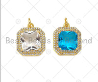 Gold Filled Big CZ Micro Pave Square Shape Pendant,18K Gold Filled Clear/Blue CZ Charm, Necklace Bracelet Charm Pendant,15x18mm,Sku#LK328