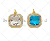 Gold Filled Big CZ Micro Pave Square Shape Pendant,18K Gold Filled Clear/Blue CZ Charm, Necklace Bracelet Charm Pendant,15x18mm,Sku#LK328