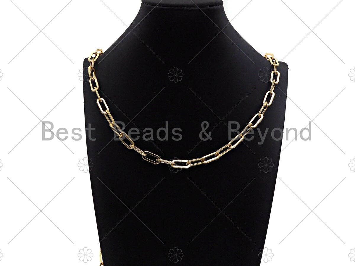 8x18mm Micro Pave Thick Paper Clip Chain by Meter, 18k Gold Pave Paper ...