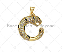 18K Gold Leopard Shape Pendant, Panther Charm, Animal Pave Pendant, 22x25mm, Sku#LK54