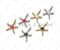 CZ Enamel Starfish Shape Charm, Gold/Silver Finish Enamel CZ Pave Star Fish Pendant, Pave Charm,16x18mm, sku#L323