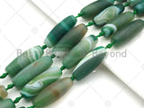 Natural Green Matt Agate Barrel Spacer Beads, Matt Agate Spacer Beads, Tibetan Dzi Beads, 14x40mm, Sku#U1037