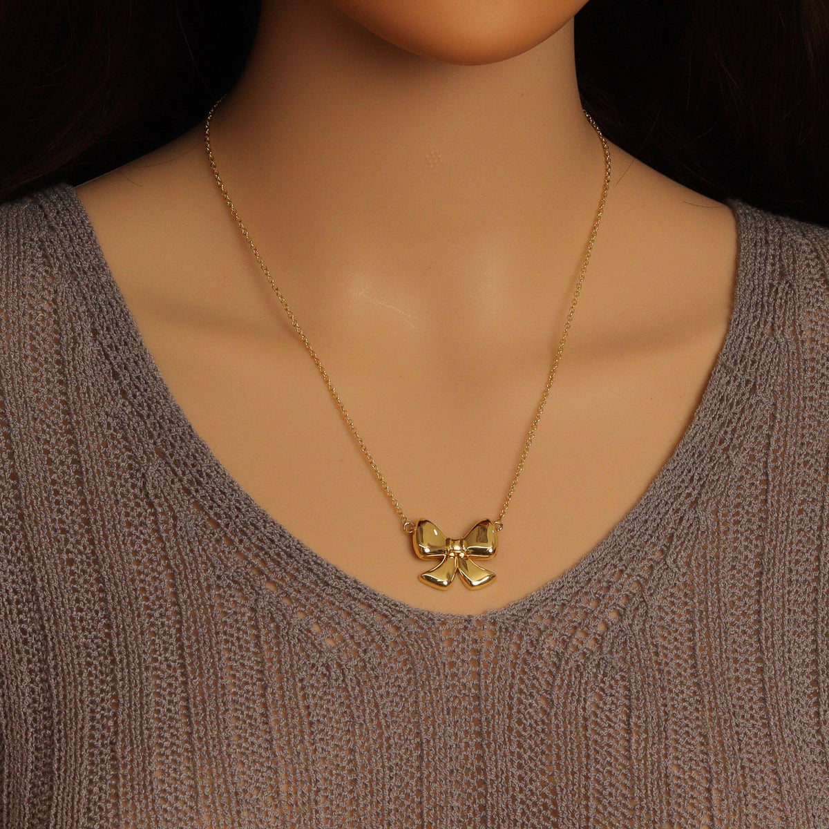 Gold Link Chain Bow Pendant Necklace, sku#EF714 – Bestbeads&Beyond