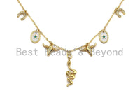 Gold Necklace with Snake Star Horse Shoe Charm, sku#z707