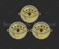 Gold Filled CZ Micro Pave Evil Eye On Round Coin Shape Connector,18K Gold Filled Connector, Necklace Bracelet Connector,22x18mm,Sku#LK351