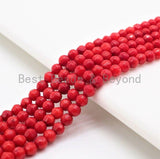 Red Coral Faceted Round Beads, Sku#U282