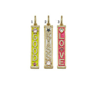 CZ Enamel Good Kiss Love Words On Long Bar Charm, Sku#LK651