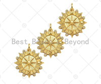 18K Gold North Star on Round Coin Shape Pendant,CZ Gold Medallion Charm, Necklace Bracelet Charm Pendant,19x20mm,Sku#Z1325