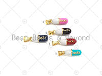 Enamel Colorful Pill Shape Pendant Charm,Lucky Word Pink Turquoise Black Cobalt RedEnamel Jewelry,6x17mm,Sku#LK283