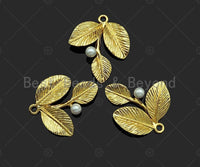 18k Dainty Gold Carved Leaf Charms, Dainty Mother of Pearl Charms, Gold Pendant, Leaf Necklace Charms, 23x27mm, Sku#Y382