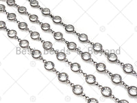 Clear Crystal Rosary Bezel Chain, 8mm beads size, Clear Crystal beaded Rosary Chain, Boho Jewelry Chains, wholesale chain, sku#V94