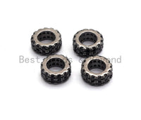 Micro Pave Black CZ Pave On Black Double Layers Big Large Hole Spacer Beads, Cubic Zirconia Black Color Spacer Beads, 7x3mm, SKU#C93