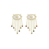 Gold Colorful CZ On Pearl Evil Eye Charm, Sku#LX274