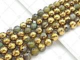 Half Gold Plated Light Olive Green Agate Beads, 8mm/10mm/12mm Round Faceted Agate Beads, 15.5 Full Strand, sku# UA137