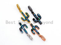CZ Micro Pave CACTUS Pendant/Charm with Abalone Shell, Pave Findings/Cubic Zirconia Pendant, 12x22mm, 1pc, SKU#F465