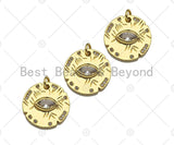 CZ Micro Pave Evil Eye On Round Coin Shape Pendant,Cubic Zir