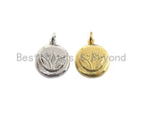 Lotus Flower on Disc Coin Pendant/Charm,Yoga Cubic Zirconia Pendant, Silver/Gold Tone,15x18mm,Sku#Z429