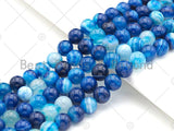 High Quality Blue Banded Agate Round Smooth Beads, 6mm/8mm/10mm/12mm Agate, Natural Blue Agate Beads, 15.5"Full Strand, sku#UA116