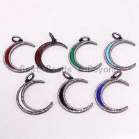 NEW Enamel Crescent Moon Pendants, Red/Blue/Green/White/Black Enamel Pave Charms, Enamel Jewelry, Fashion Jewelry, sku#F604M