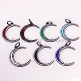 NEW Enamel Crescent Moon Pendants, Red/Blue/Green/White/Black Enamel Pave Charms, Enamel Jewelry, Fashion Jewelry, sku#F604M