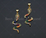 Colorful CZ Micro Pave Snake Shaped Pendant/Charm,Gold Big Cubic Zirconia Pendant Charm,13x33mm,sku#F1269