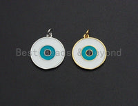 NEW Enamel Round Evil Eye Pendant,Cz Micro Pave Oil Drop Round pendant,Enamel Charm,Enamel Jewelry,19x22mm,sku#Z512