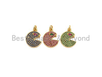 CZ Micro Pave Cobalt/Fuchsia/Green Pac-Man Pendant, CZ Pave Pac-Man Face Pendant, 12x16mm, sku#F1142