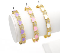 CZ Enamel Heart Gold Adjustable Bracelate, Sku#LX168