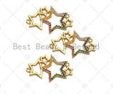 Colorful CZ Micro Pave Star Charm/Pendant, Bracelet Charm ,Star Pave Pendant, Multi Stars Connector,Gold plated Star ,18x30mm, Sku#LK112