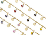 Dainty Round Evil Eye Disc Chain By Yard/Necklace Choker, sku#LS23