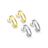 Gold Cute Double line Oval Hoop Stud Earrings, Sku#LK814