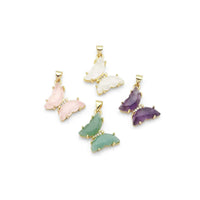 Gold Natural Gemstone Butterfly Charm Pendant, Sku#FH222