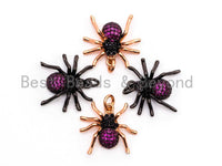 CZ Micro Pave Fuchsia SPIDER Charm Pendant, Cubic Zirconia Inspired Insect Pendant,Gold/Rose Gold/Silver/Black,17x19x5mm,SKU#F448